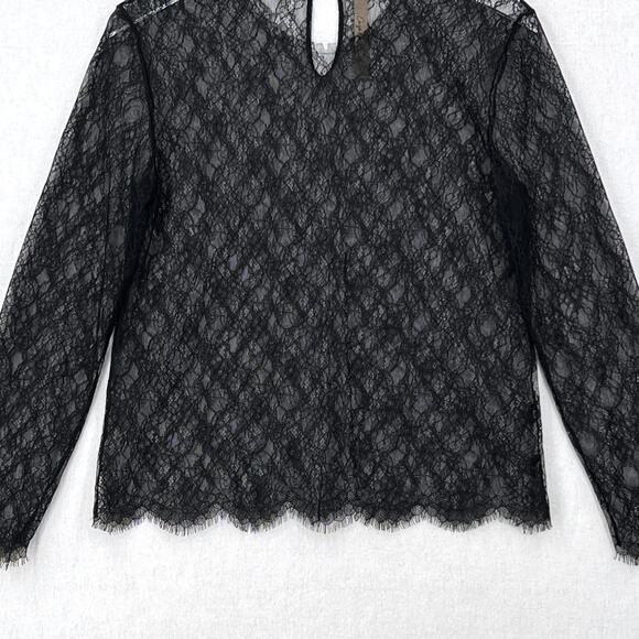 ENZA COSTA Lace Long Sleeve Top Womens Small Black Crew Long Sleeve Sheer NEW - Picture 7 of 14